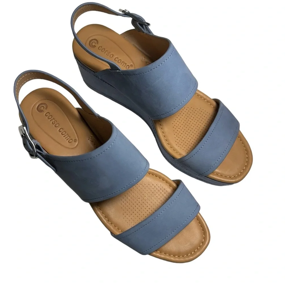 Corso Como Fairen Blue Wedge Platform Sandal Size 10